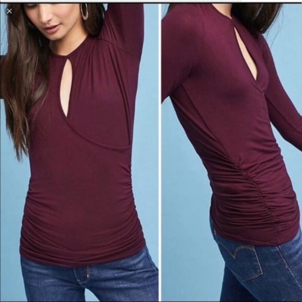 Anthropologie Vanessa Virginia XS Joanie Plum Cutout Keyhole Ruched Top